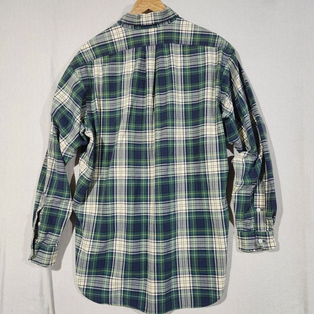 Polo Ralph Lauren Blake Mens Large Green Navy Plaid Cotton Button Down Shirt
